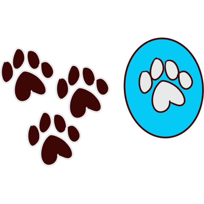 image of one white paw print inside a cyan circle and three brown paw prints outside the circle